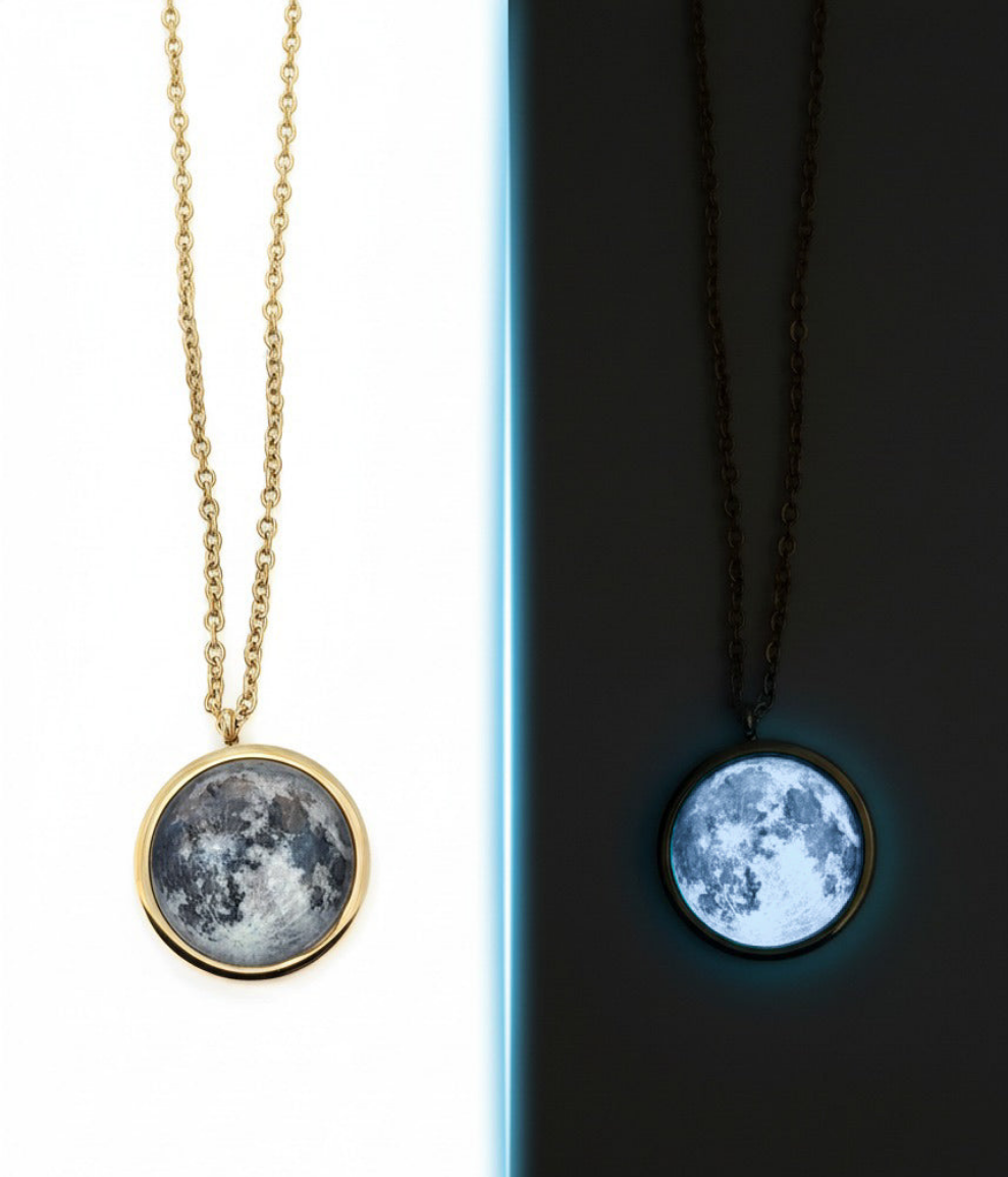 Collar de Luna - laminado en ORO 14k - Brilla En la Oscuridad Lunna