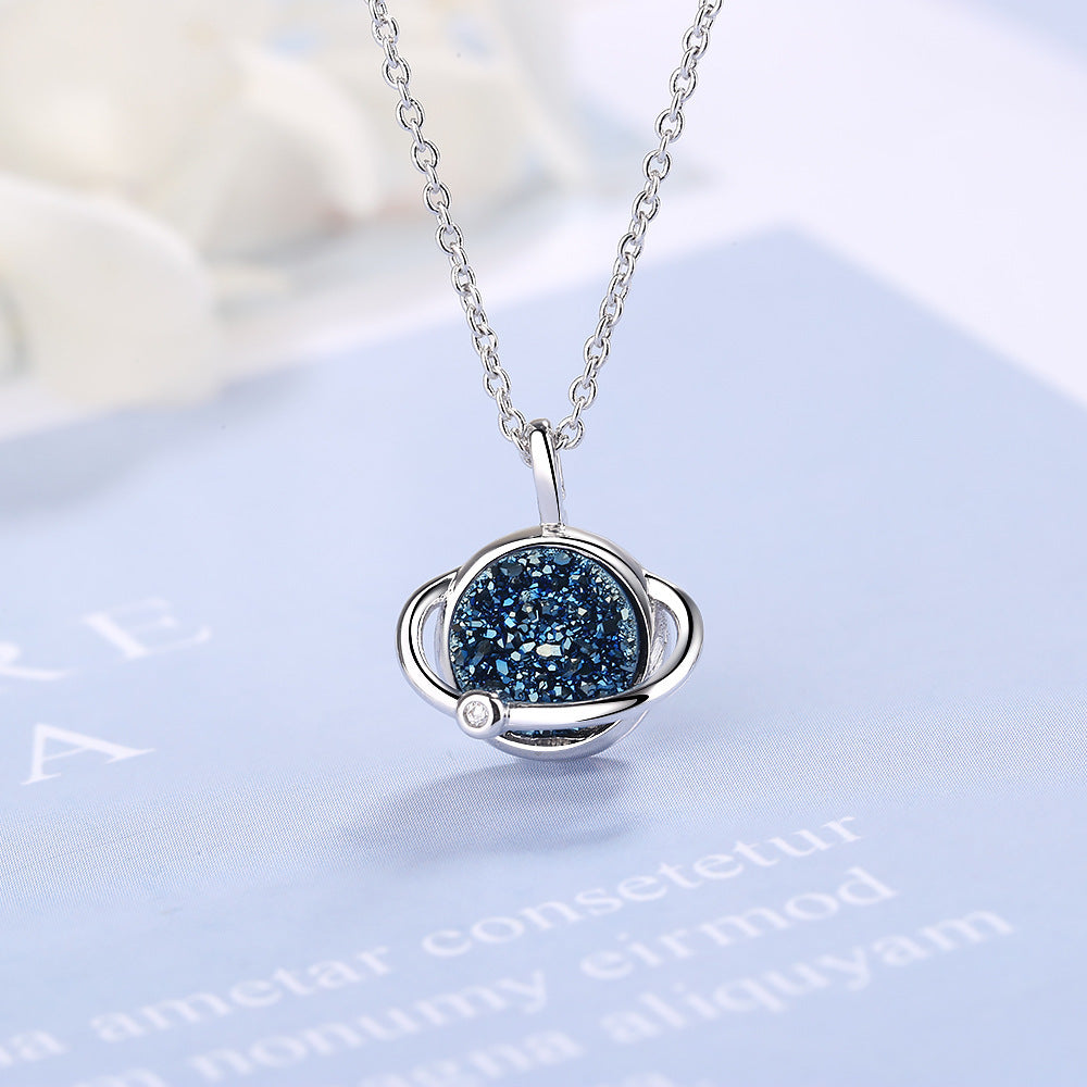 Collar Saturno y su luna Plata  s925