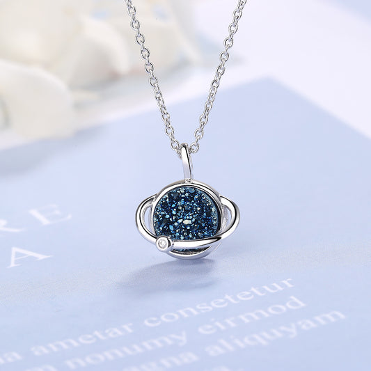 Collar Saturno y su luna Plata  s925