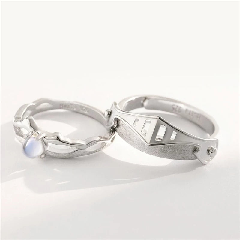 Anillos de pareja Caballero y princesa Chapa de plata s925 (Ajustables)
