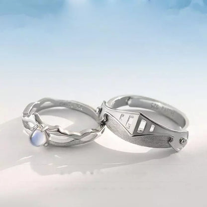 Anillos de pareja Caballero y princesa Chapa de plata s925 (Ajustables)