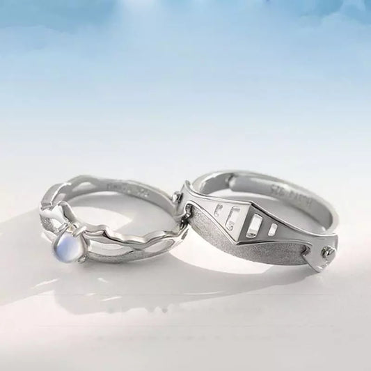 Anillos de pareja Caballero y princesa Chapa de plata s925 (Ajustables)