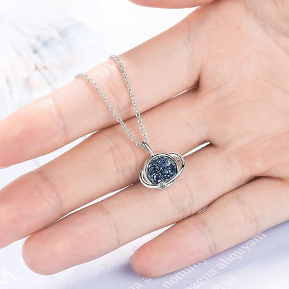 Collar Saturno y su luna Plata  s925