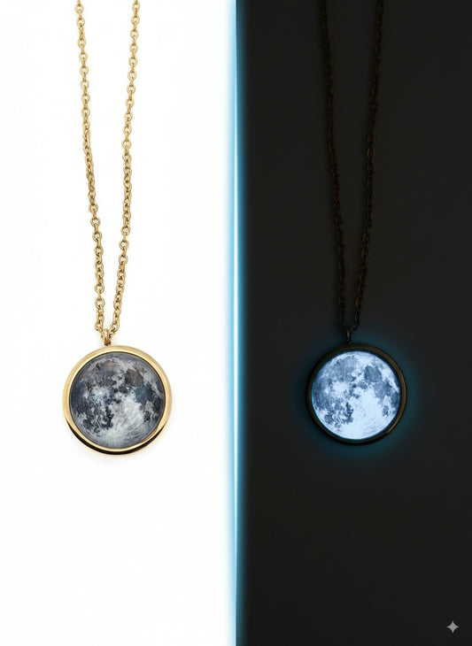 Collar de Luna - laminado en ORO 14k - Brilla En la Oscuridad Lunna