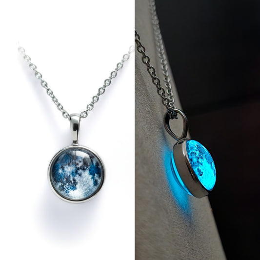 Collar de Luna Doble Cara 16mm Brilla En la Oscuridad Lunna