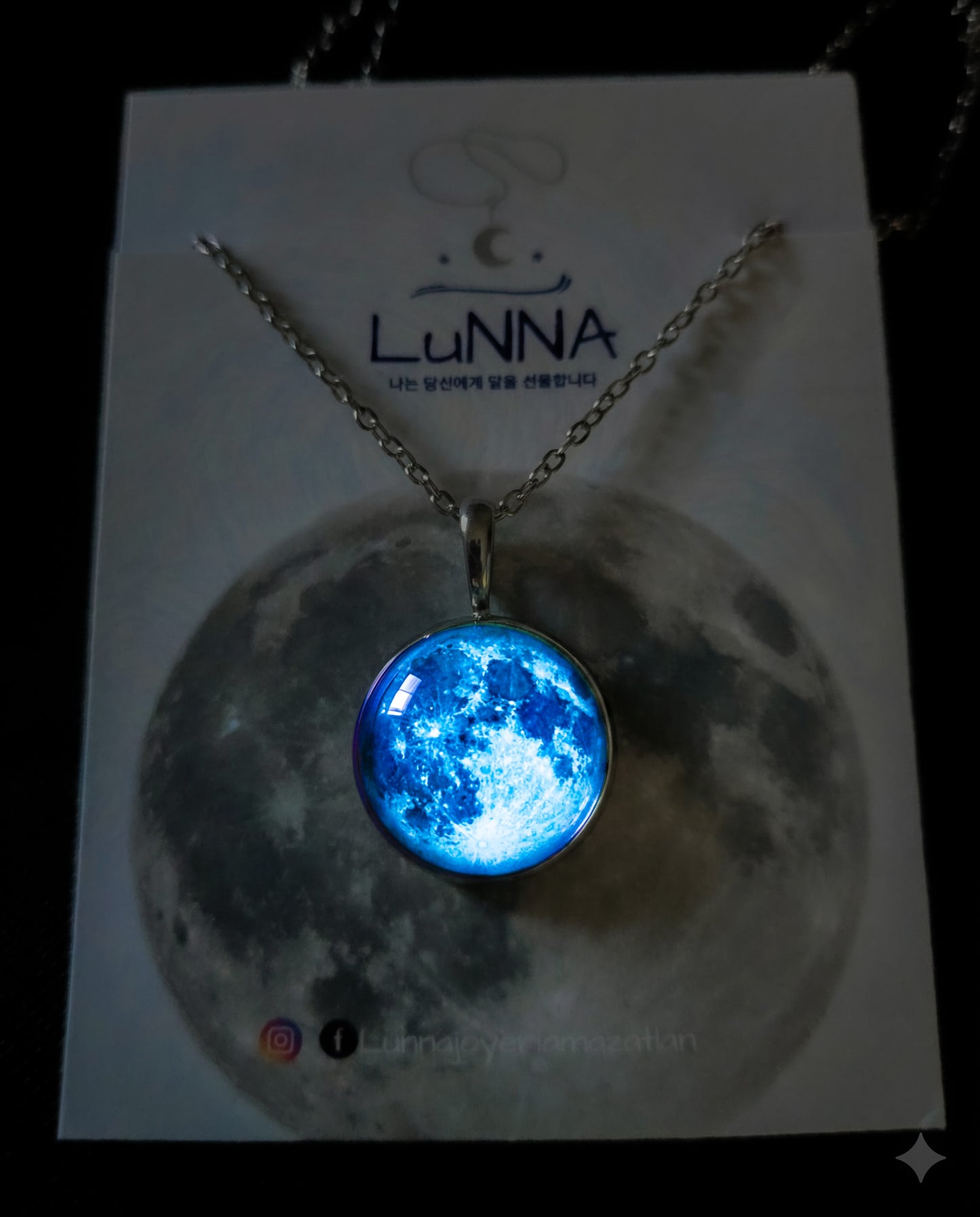 Collar de Luna 18mm - Brilla En Oscuridad - Acero inoxidable calidad 316L