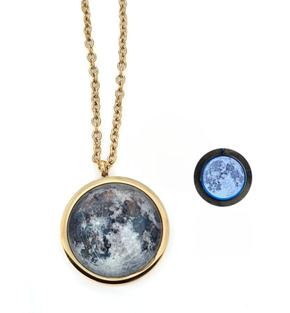 Collar de Luna - laminado en ORO 14k - Doble Cara - Brilla En la Oscuridad Lunna