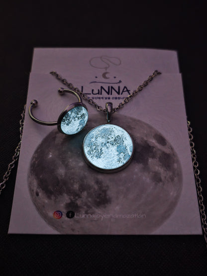 Conjunto Collar y Anillo de Luna - Brilla en la oscuridad