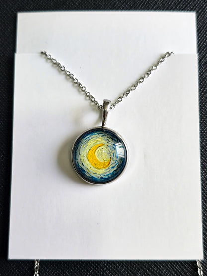 Collar luna de Vangogh 20mm brillo azul