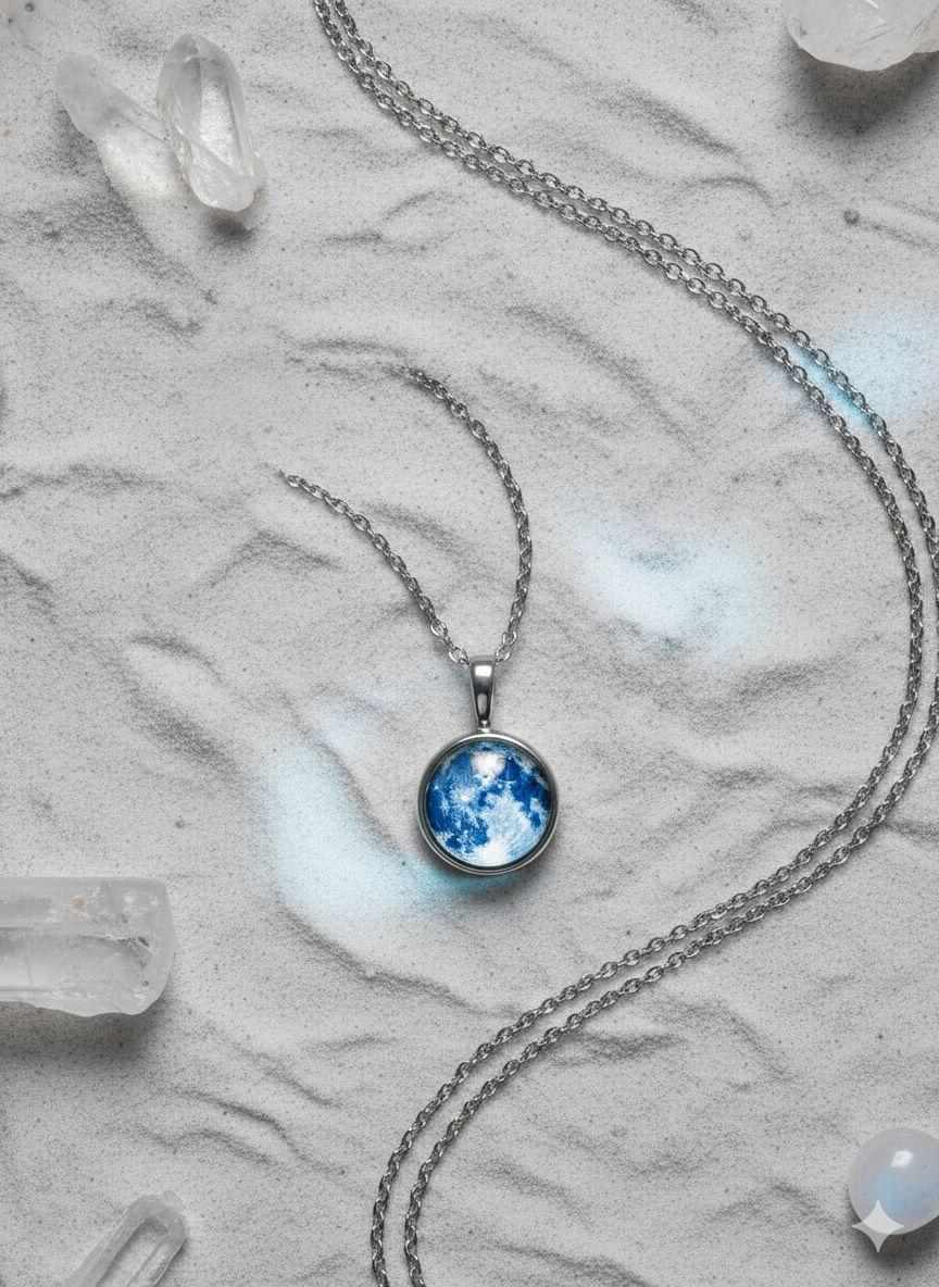 Collar de Luna Doble Cara 16mm Brilla En la Oscuridad Lunna