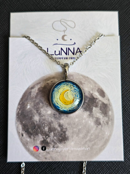 Collar luna de Vangogh 20mm brillo azul