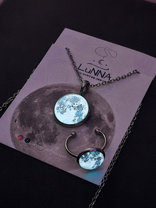 Conjunto Collar y Anillo de Luna - Brilla en la oscuridad