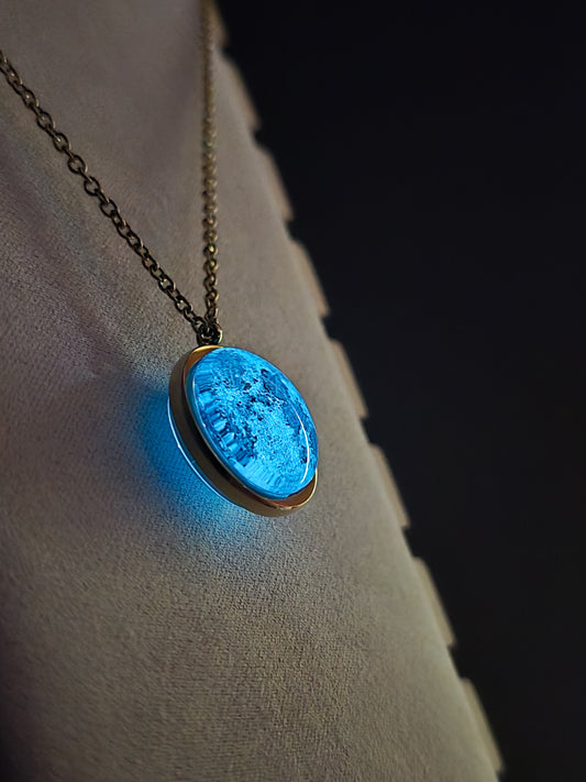 Collar de Luna - laminado en ORO 14k - Doble Cara - Brilla En la Oscuridad Lunna