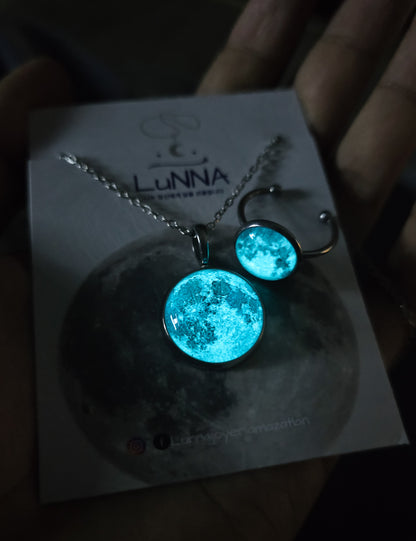 Conjunto Collar y Anillo de Luna - Brilla en la oscuridad
