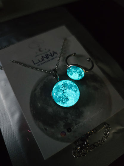 Conjunto Collar y Anillo de Luna - Brilla en la oscuridad